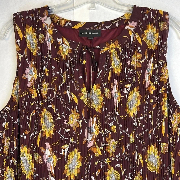 Lane Bryant Sleeveless Floral Accordion Pleated Dress Sz 20 Lined Keyhole Front - Picture 3 of 15